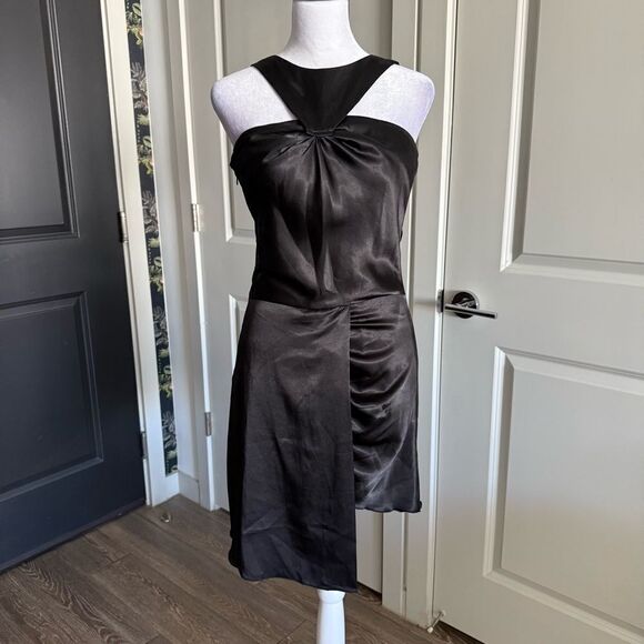 Vintage Y2K Moschino Cheap and Chic Black Silk Halter Mini Party Dress Size M - Picture 1 of 10